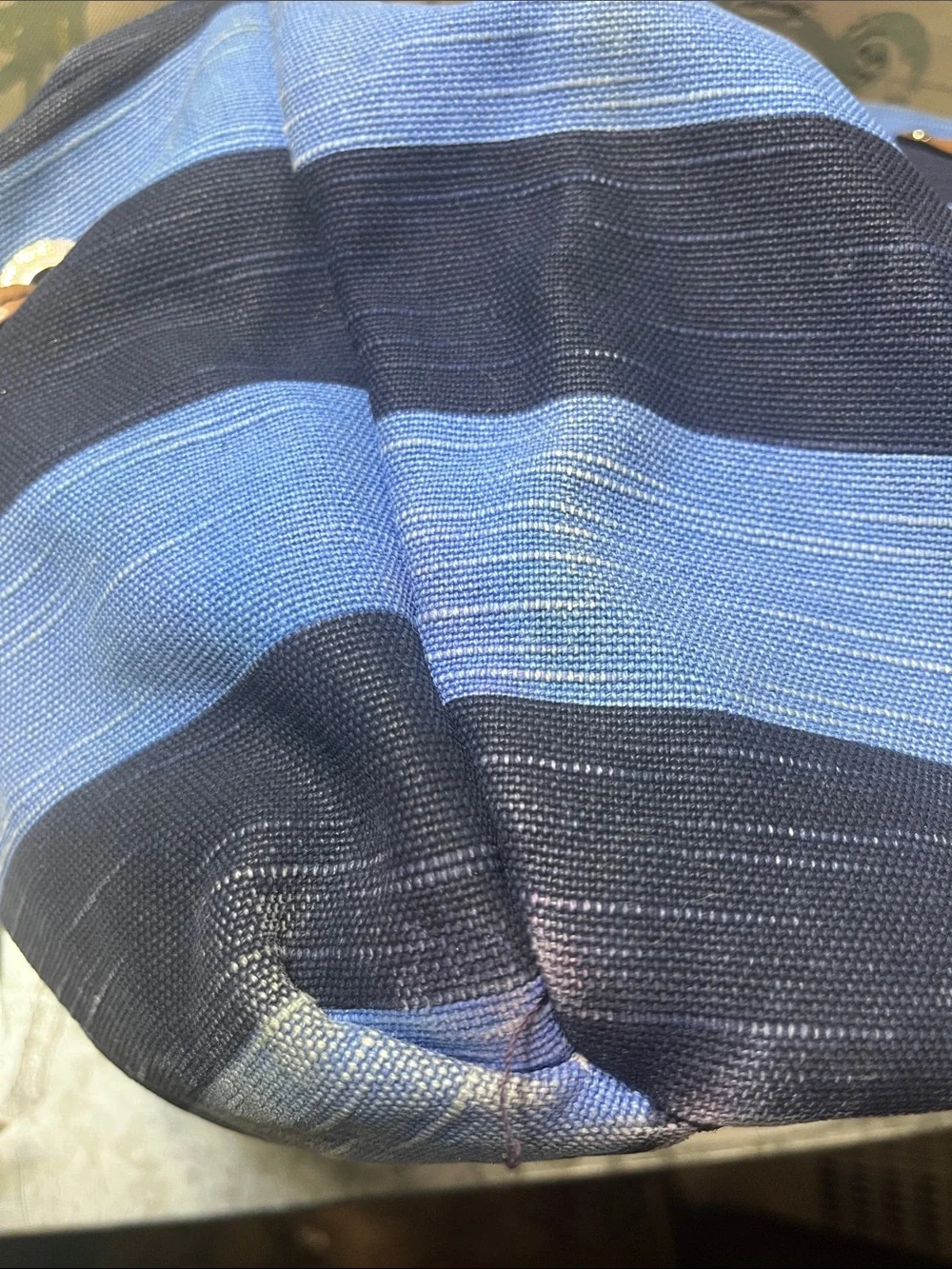 kate spade Blue and Navy Striped Tote with Brown Handles